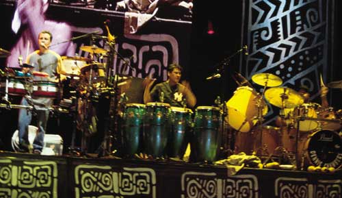 Karl Perazzo, Dennis Chambers and Raul Rekow with Santana