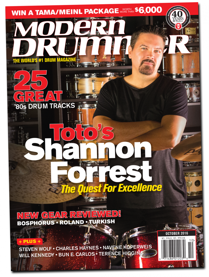 October 2016 issue of Modern Drummer magazine featuring Shannon Forrest