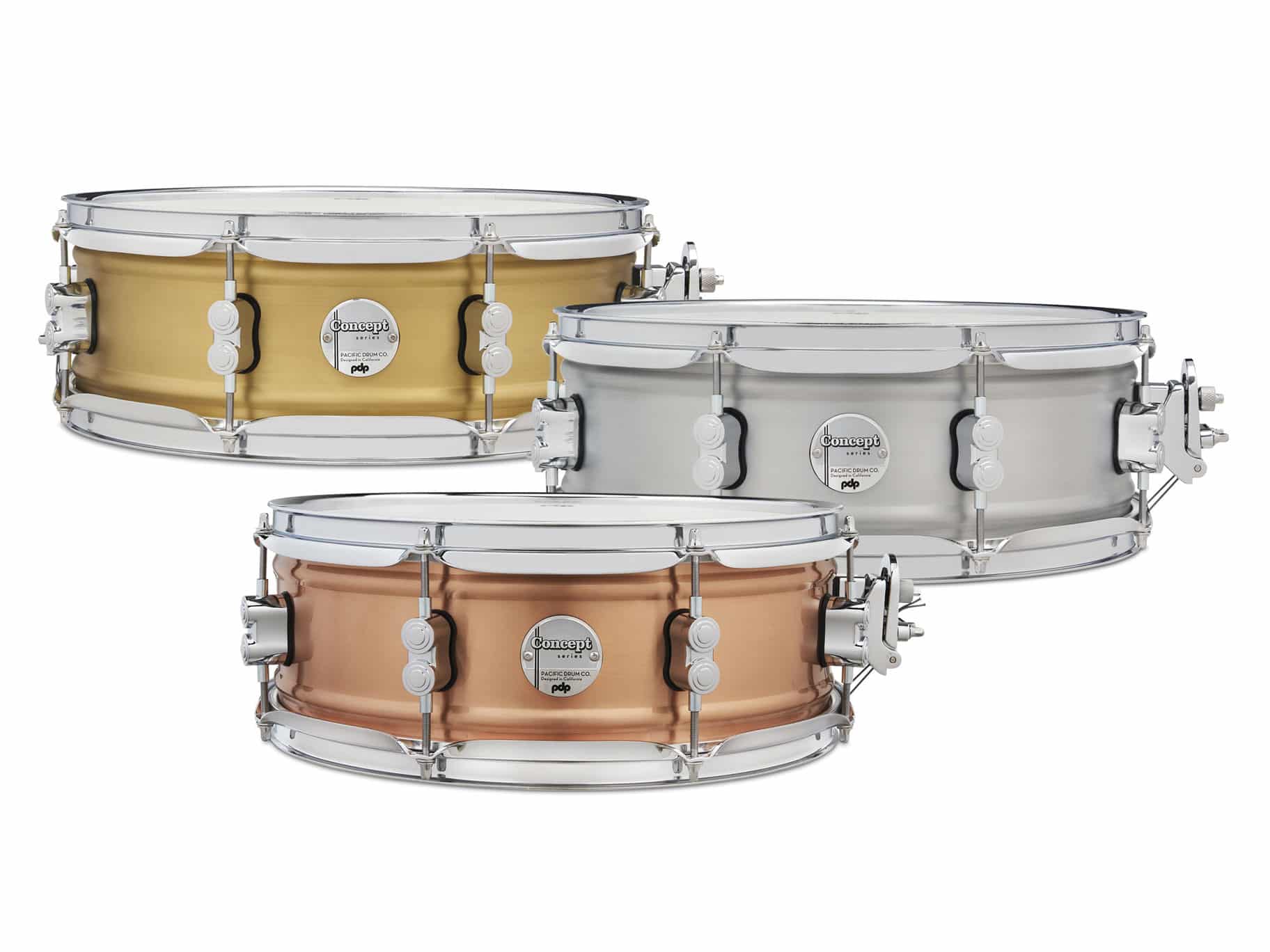 PDP Concept Metal Snare Drums Brushed Aluminum, Copper, and Brass ...