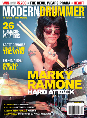 February 2014 Issue of Modern Drummer Featuring Marky Ramone