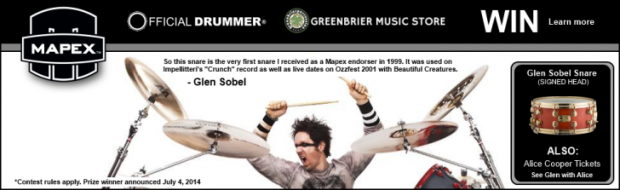 Win Alice Cooper Drummer Glen Sobel’s Snare!