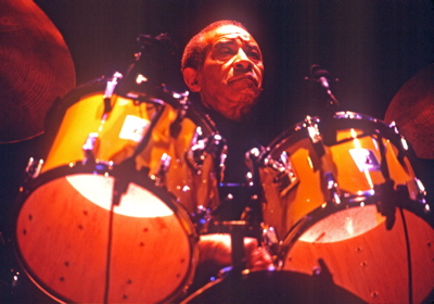 Drumming Great Max Roach behind his kit