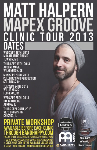Matt Halpern Mapex Groove Clinic Tour Dates for September