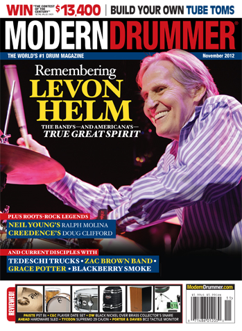 November 2012 Issue of Modern Drummer magazine featuring Levon Helm
