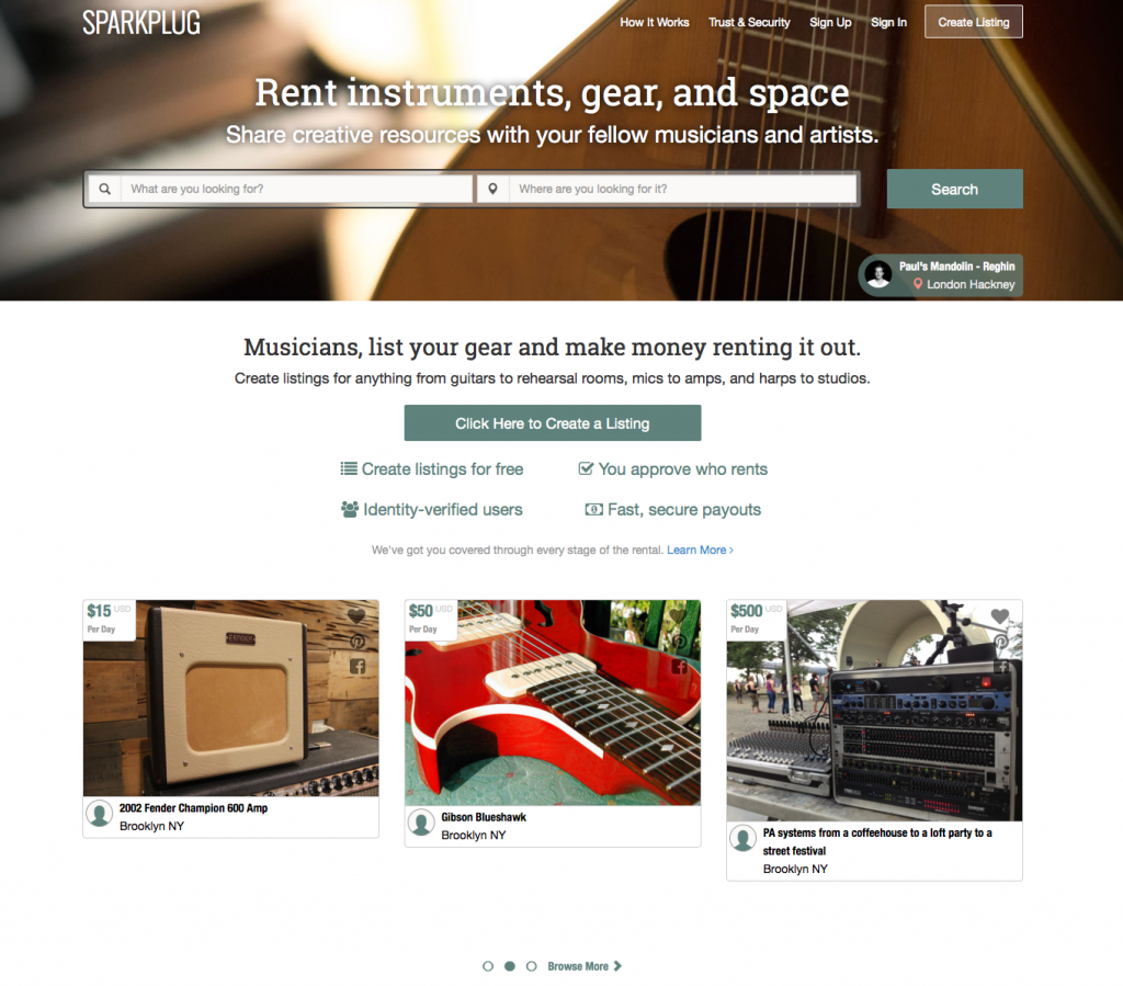 Sparkplug Online Instrument, Gear, and Space Rental Opens