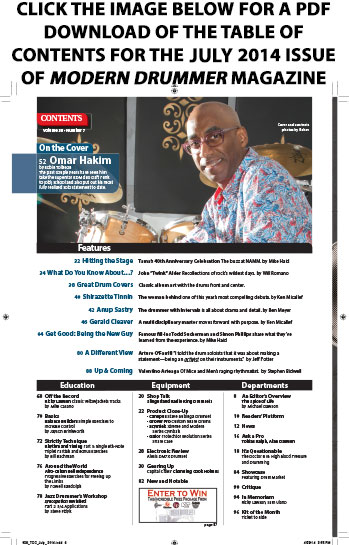 July 2014 Issue of Modern Drummer Table of Contents Featuring Omar Hakim