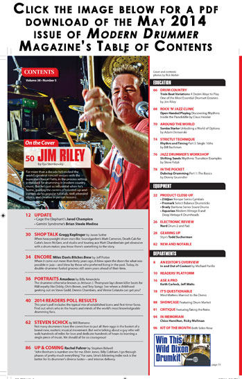 May 2014 Issue of Modern Drummer Featuring Jim Riley