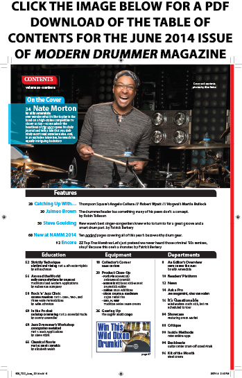 June 2014 Issue of Modern Drummer Table of Contents Featuring Nate Morton